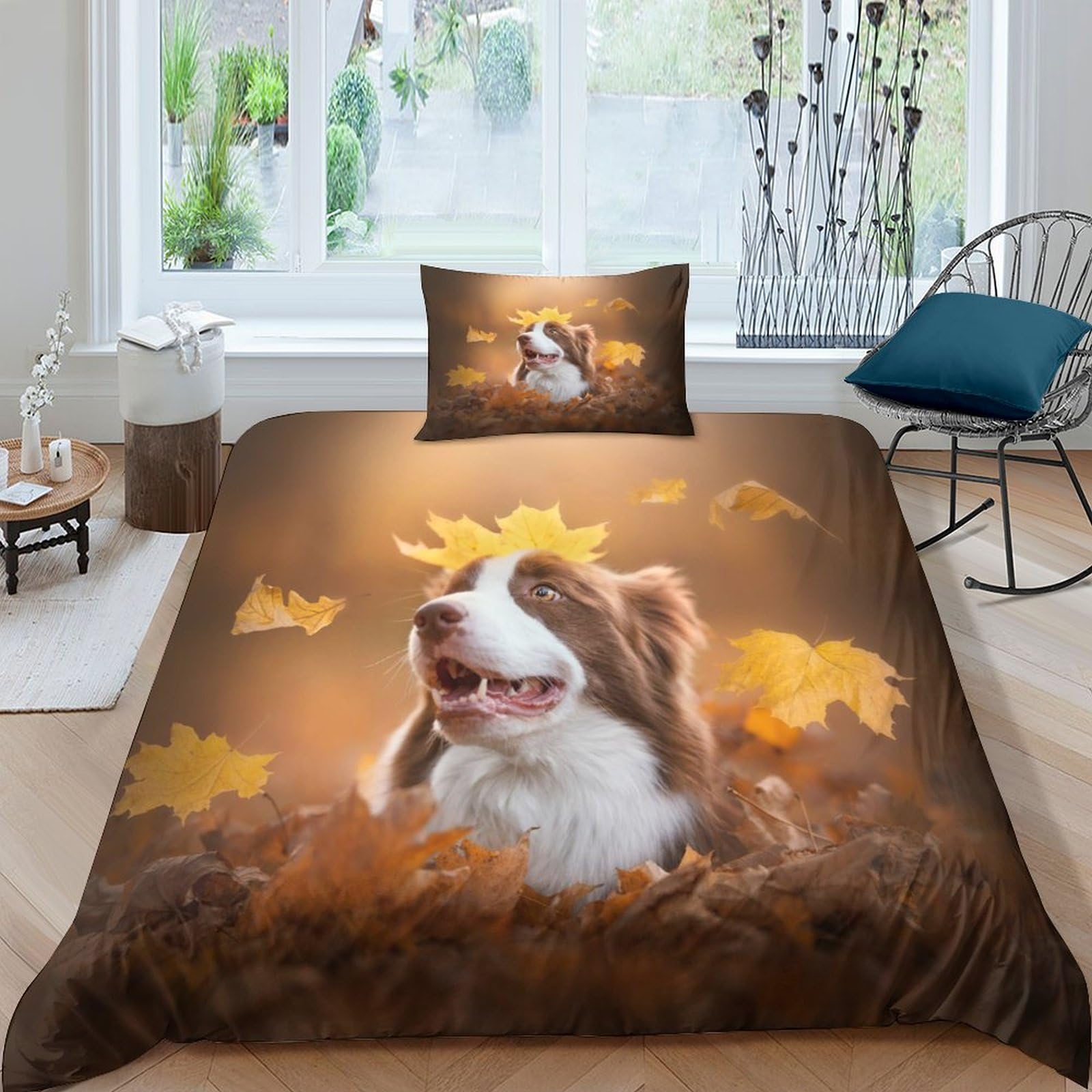 Housse de couette chien 3D infroissable literie single 135x200 fermeture éclair