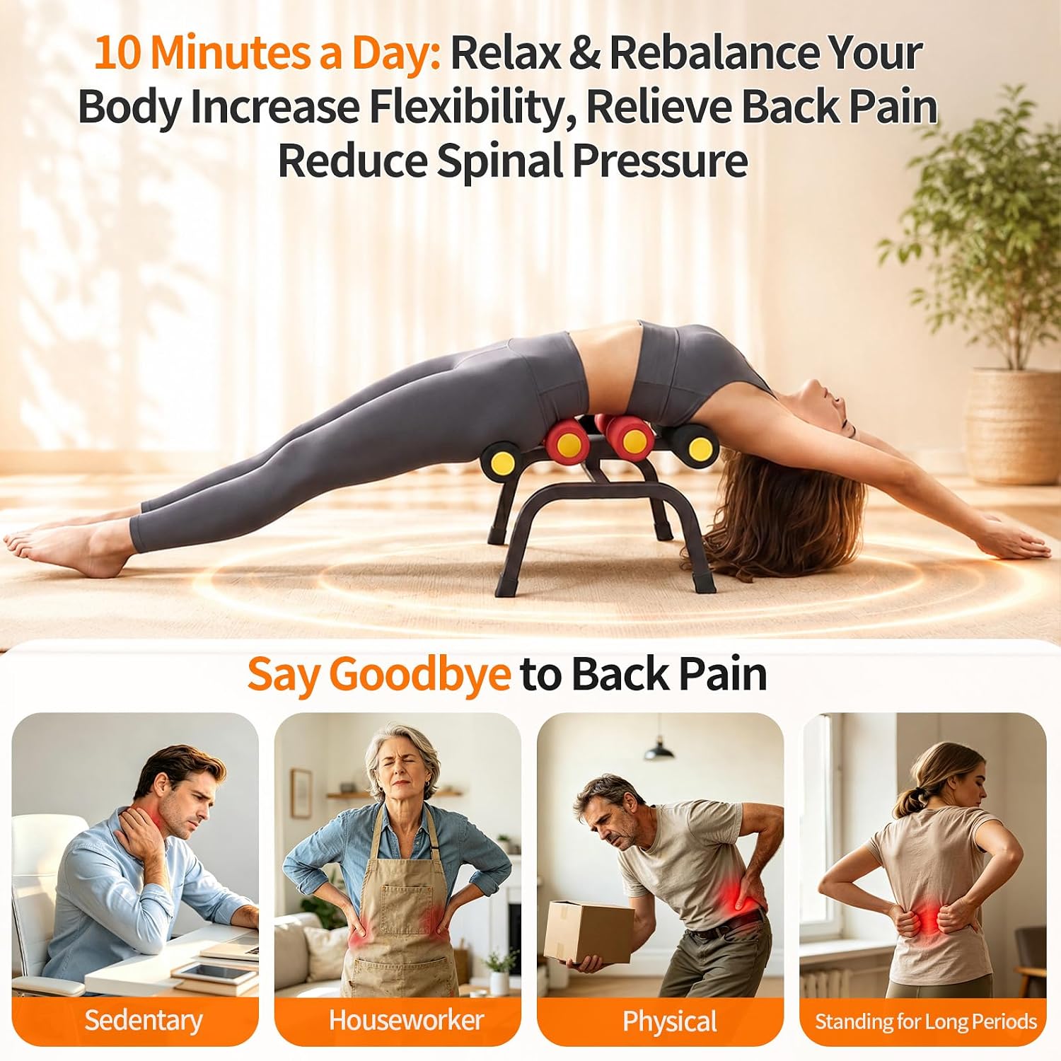 Mini Inversion Table with Rollers, Back Extension Machine for Back Pain Relief, Easy to Assemble & 297LBS Weight Capacity, Spinal Decompression Table for Home Gym