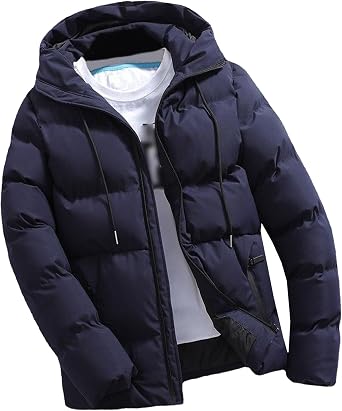 JEShifangjiusu Men'S Winter Puffer Jacket Quilted Thicken Down Coat Insulated And Windproof Jacket With Removable Hood