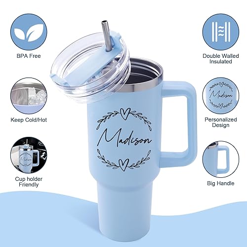 Miniatura 4 de Personalized 40 Oz Tumbler with Handle and Straw, Custom Insulated Stainless Steel Tumbler with Name Travel Coffee Mug Personalized Gifts for Women