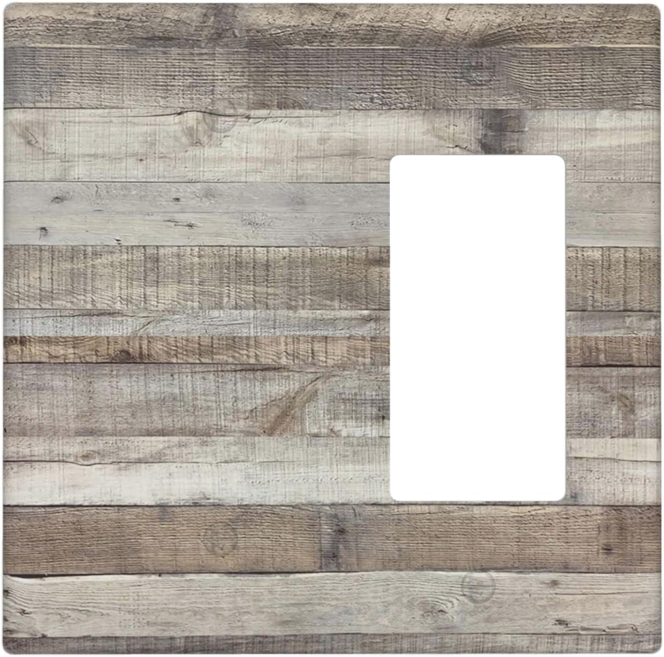 Vintage Wood Print Combination Wall Plate 2 Gang 1 Blank 1 Rocker Light Switch Cover Grey Rustic Farmhouse Decorative Outlet Covers, 4.5 x 4.5 Inch