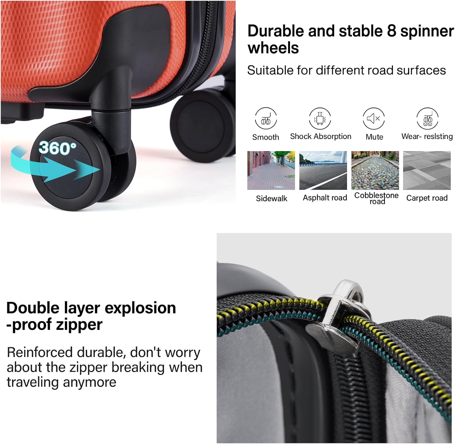 Hanke 20 Inch Expandable Carry on Luggage 22x14x9 Airline Approved Lightweight PC Hard Shell Suitcases with Wheels Tsa Luggage Rolling Suitcase Travel Luggage Bag for Weekender(Orange) - Image 5