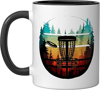 Cool Disc Golf in the Trees Disc Golf Ceramic Mug, Black/White