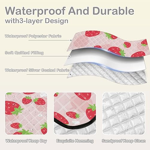 Miniatura 2 de Manta de picnic extragrande Kawaii con diseño de fresa, impermeable, a prueba de arena, portátil, plegable, para campamento, viajes, senderismo,