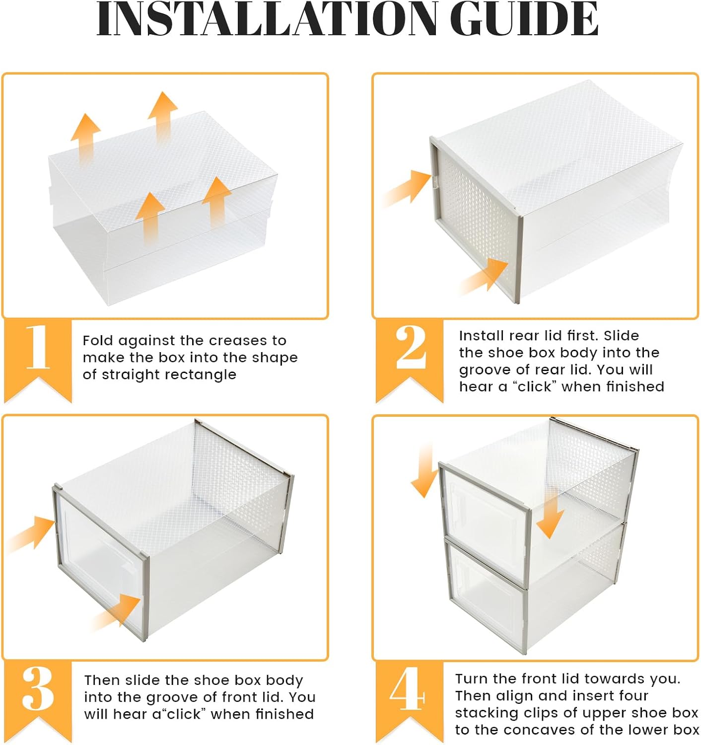 Shoe Storage Boxes, Stack Without Toppling Modular storage boxes combine freely for use in closets, under beds, hallways, and entryways. Space-saving. (Transparent, 12 Pack)