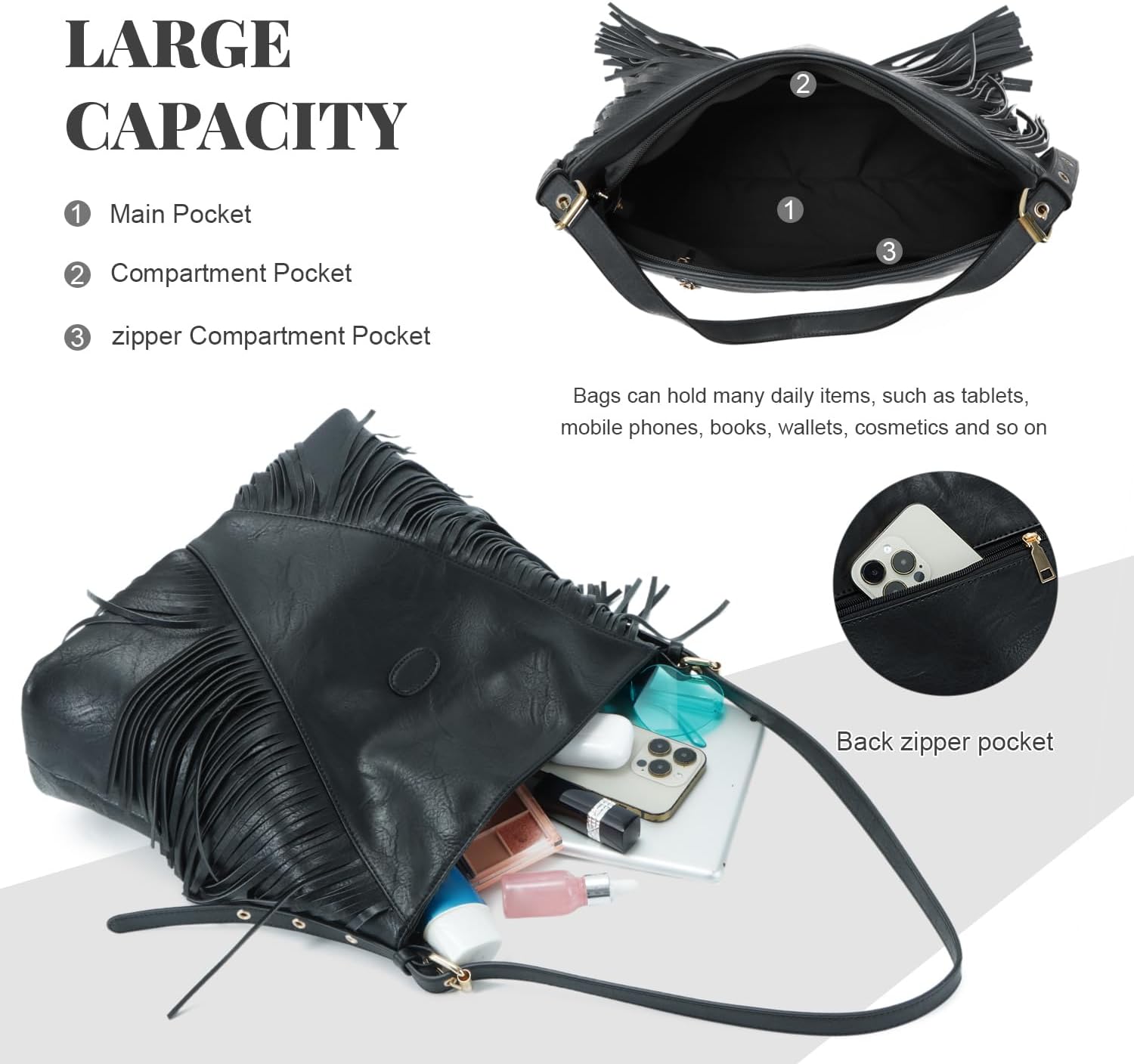 Vintage Fringe Shoulder Bags For Women Tassle Hobo Bags Large Crossbody Fringe Purse | Vintage, Fringe, Tassle, Large - Image 5