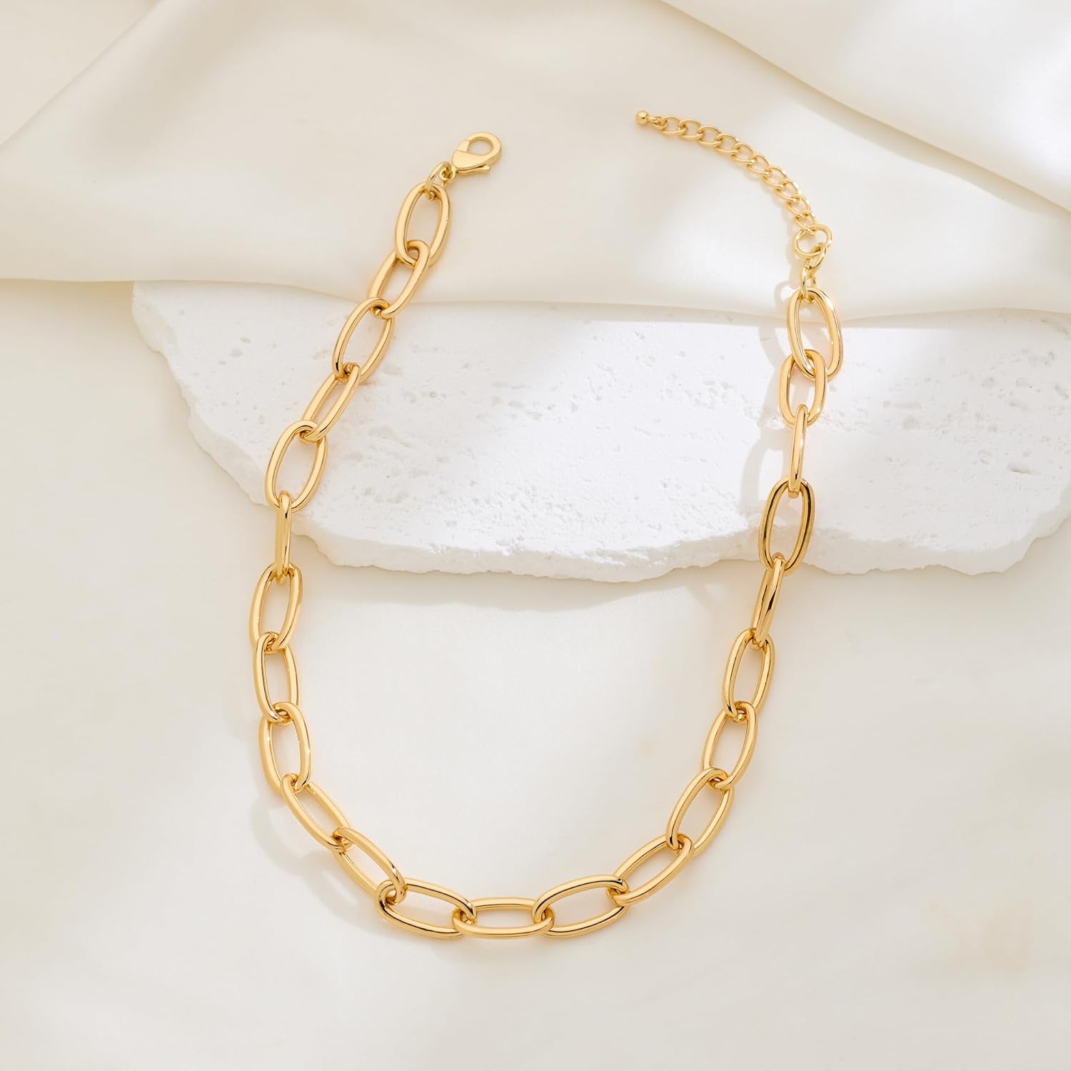 Chunky Necklace for Women 18K Gold Plated Statement Adjustable Thick Link Chains Paperclip Chain Choker Trendy Fashion Jewelry Gifts - Image 6