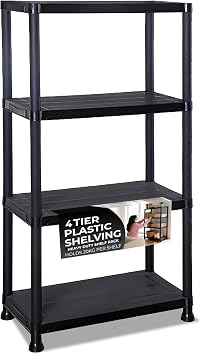 3/4/5 Tier - Plastic Shelving Unit | Garage Shelving Units | Storage Shelves | Shelving Units for Storage | Plastic Racking | Racking Shelving Unit Warehouse, Garage, Shed, and Workshop 4 Tier