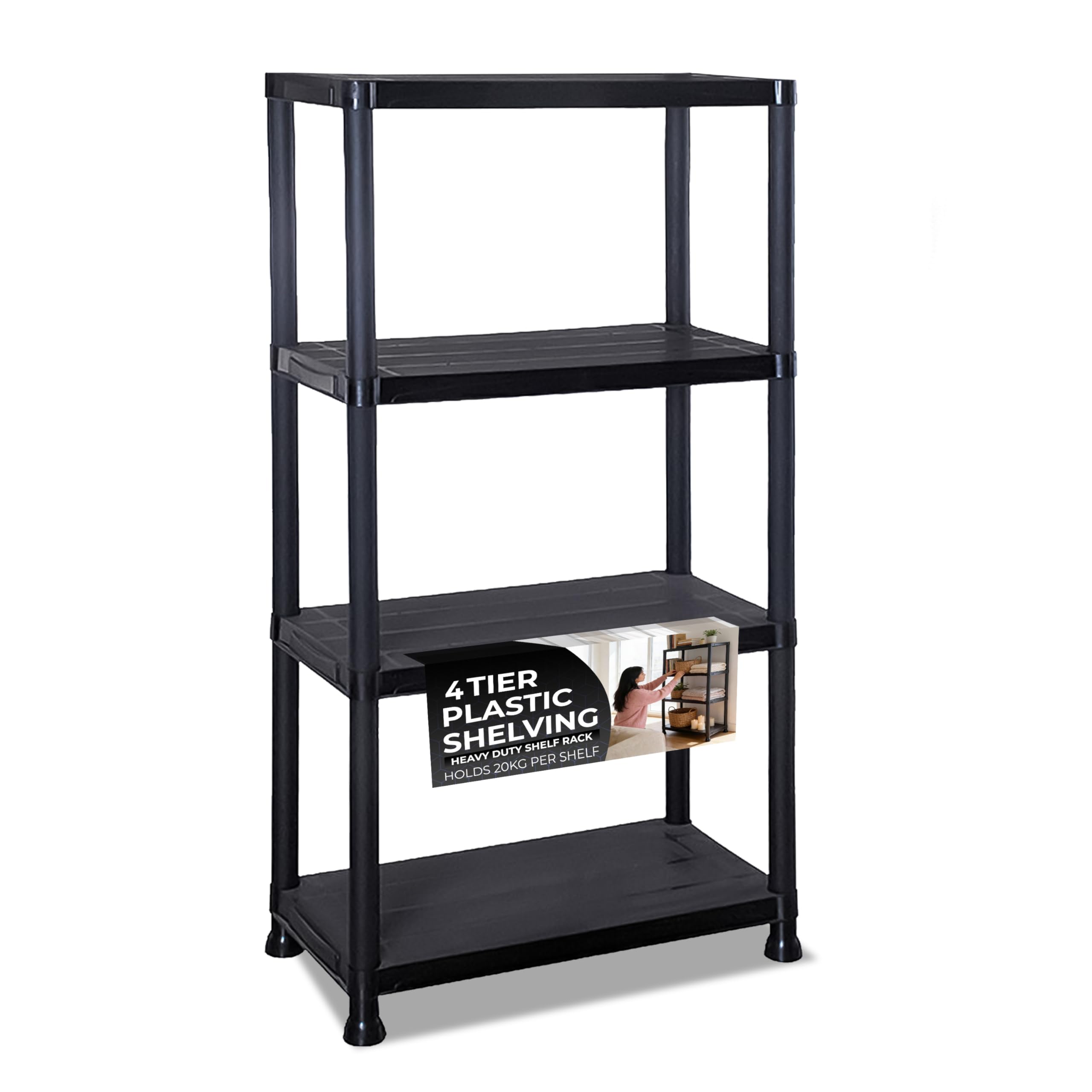 3/4/5 Tier - Plastic Shelving Unit | Garage Shelving Units | Storage Shelves | Shelving Units for Storage | Plastic Racking | Racking Shelving Unit Warehouse, Garage, Shed, and Workshop (4 Tier)
