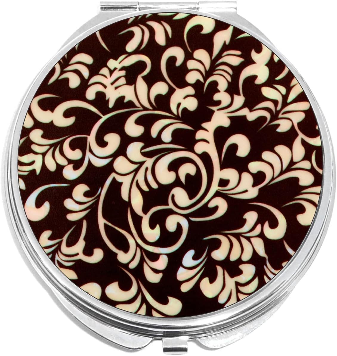 NewCharms Swirl Pattern Floral Iridescent Compact with Mirrors - Perfect Pocket and Purse Size Folding Mirror for Applying Make Up Anywhere