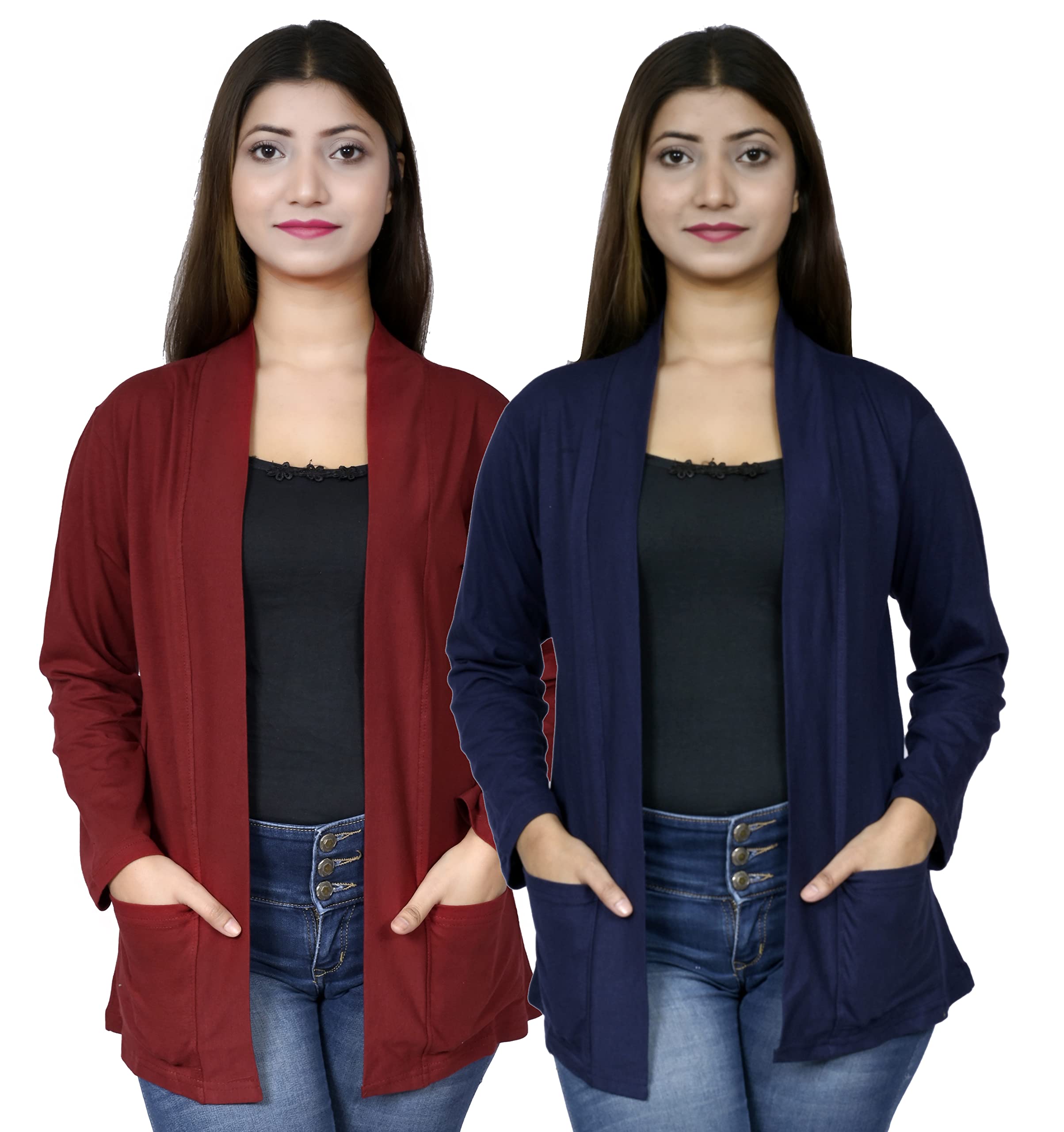 kg best collection Women Pocket Shrug Pack of Two(Maroon,NayBlue)-picture-46
