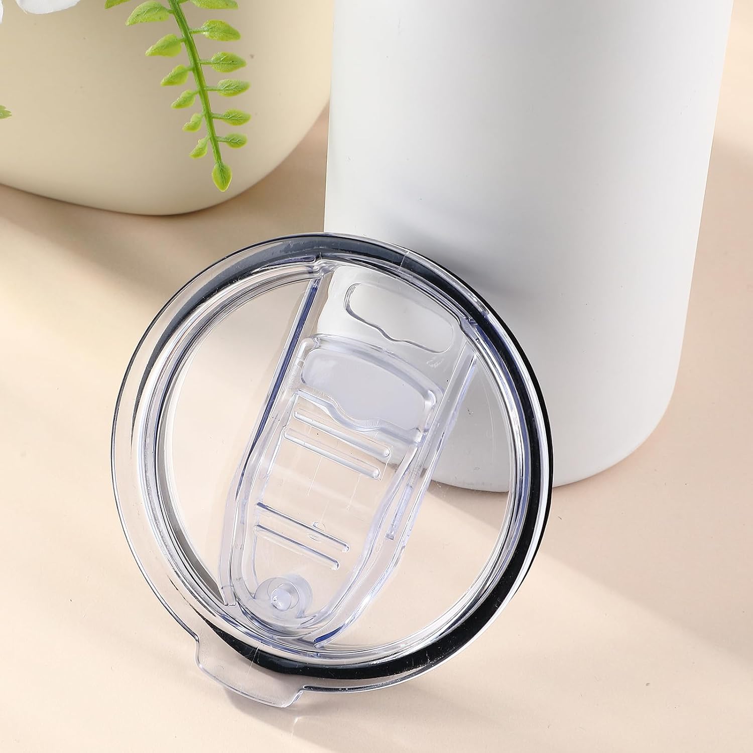 Meanplan 2 Pcs 20 oz Clear Skinny Tumbler Replacement Lids Plastic Splash Resistant Lids Covers Cup Covers Spill Proof Tumbler Lid for 2.87 Inch Mouth Tumblers Cooler Cup image 4