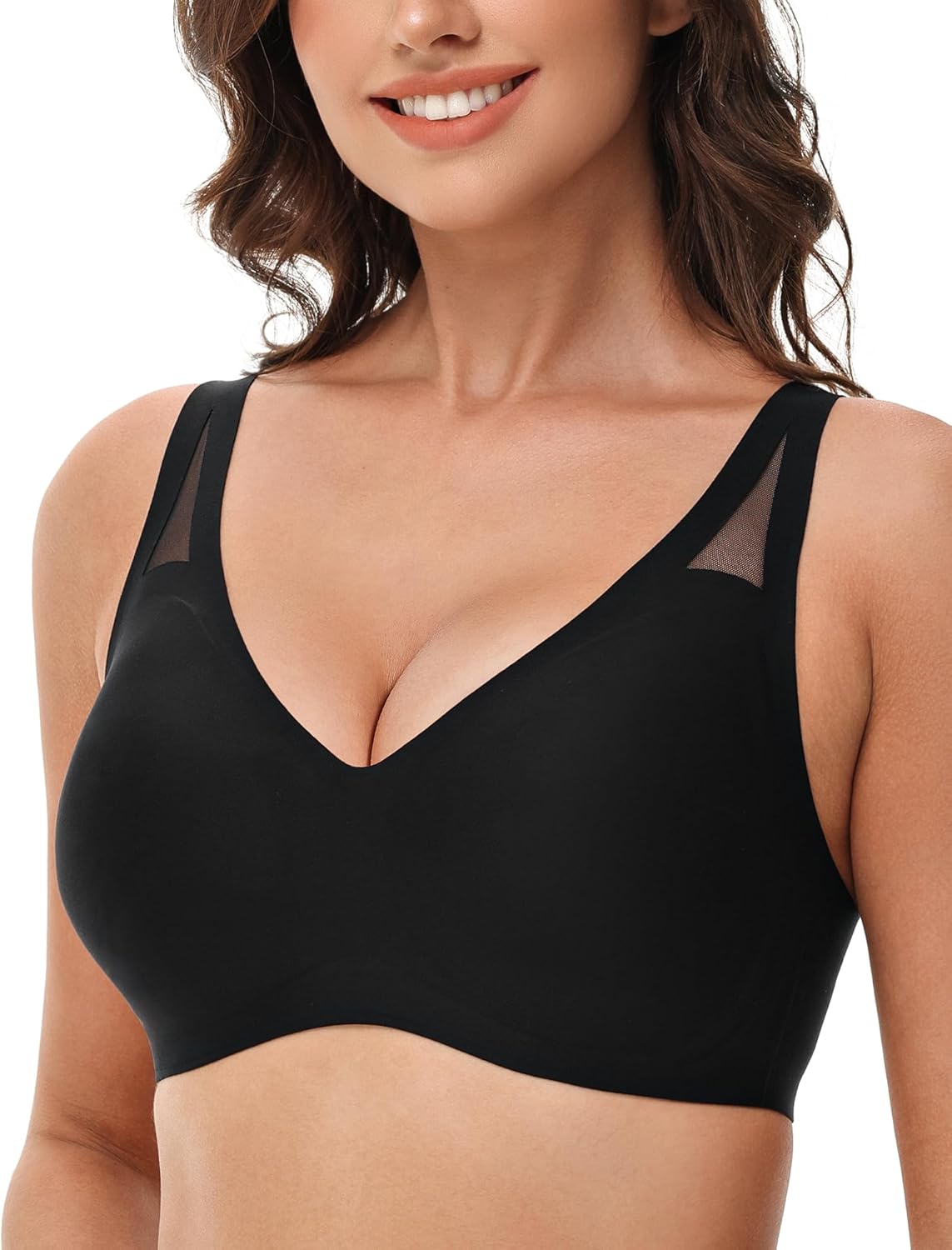 Wingslove Wireless Bras for Women No Underwire Seamless Bra Smooth Plunge Comfort Bralettes Mesh Straps Support