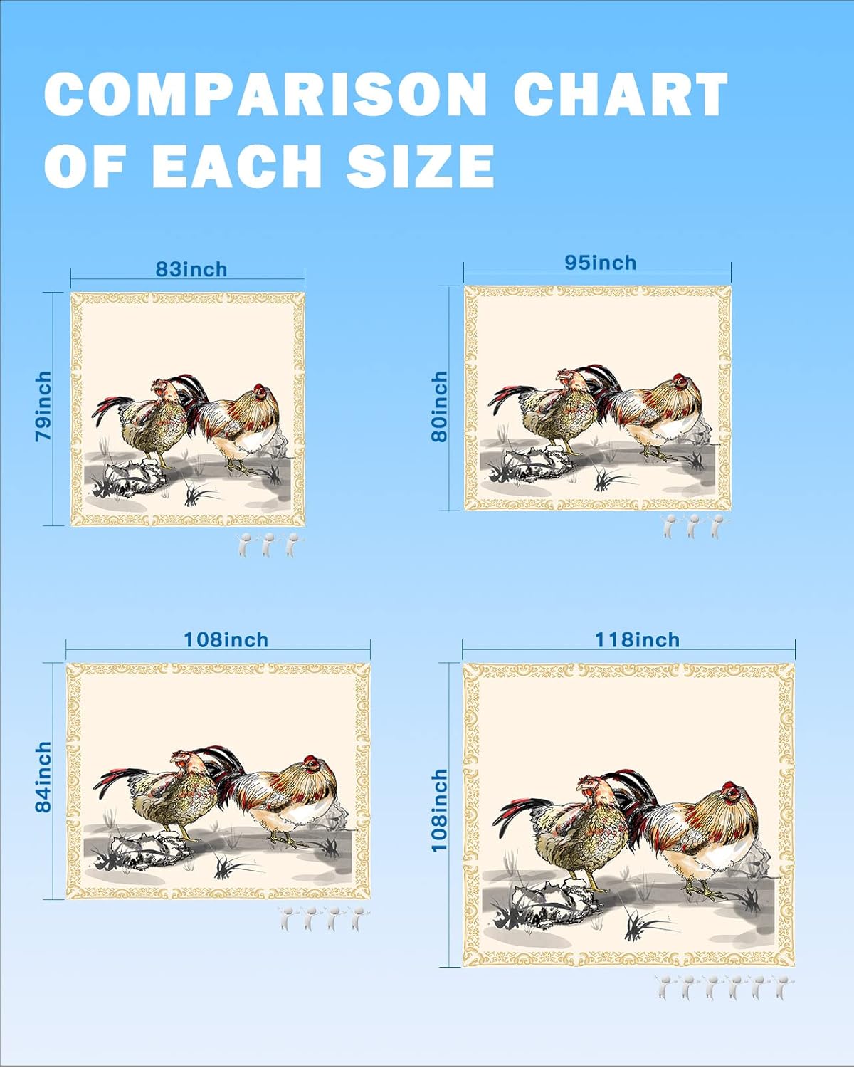 Rural Ink Art Farm Chicken Animals Beach Blanket Waterproof Sandproof Outdoor Picnic Mat 83"x79" Golden Flowers Texture Border Lightweight Large Beaach Blankets with 4 Stake & 4 Corner Pockets