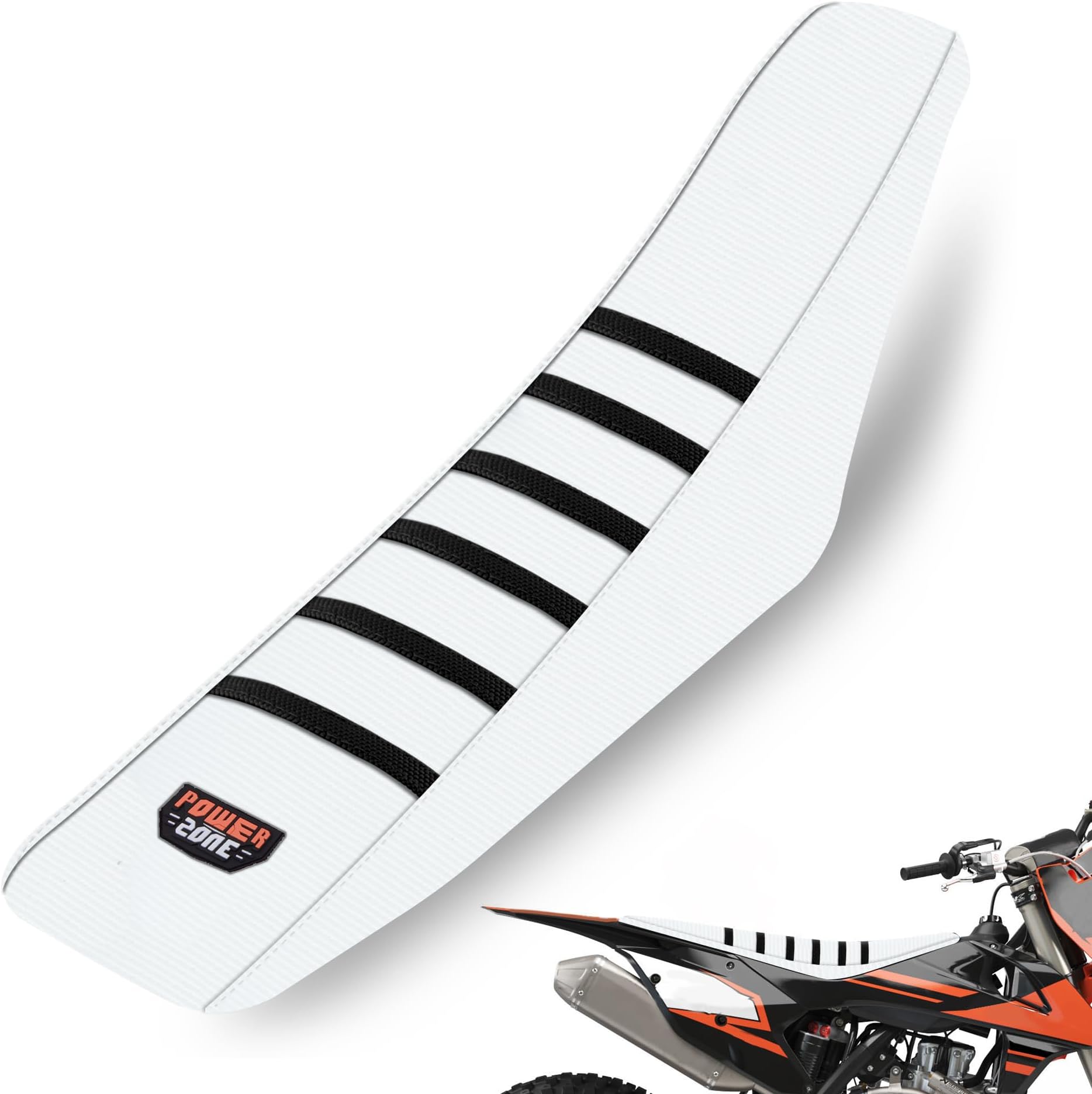 Universal Ribbed Dirt Bike Seat Cover - Gripper Soft Seat Cover for Most Dirt Pit Bike Motorcycle (White-White)