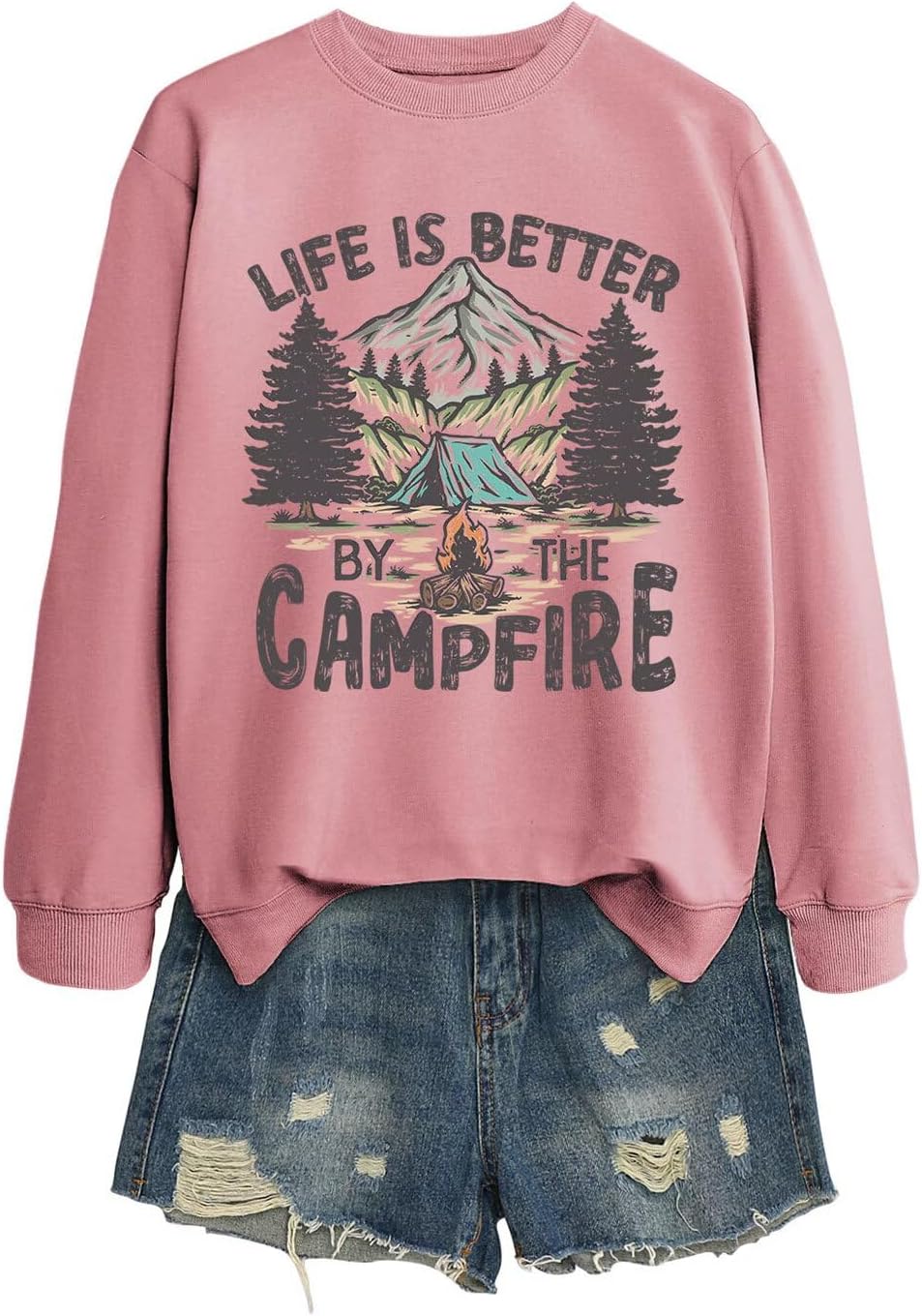 Funny Camping Sweatshirt for Women Casual Long Sleeve Crewneck Comfy Vintage Pullover Camp Lover Lightweight Tops - Image 7