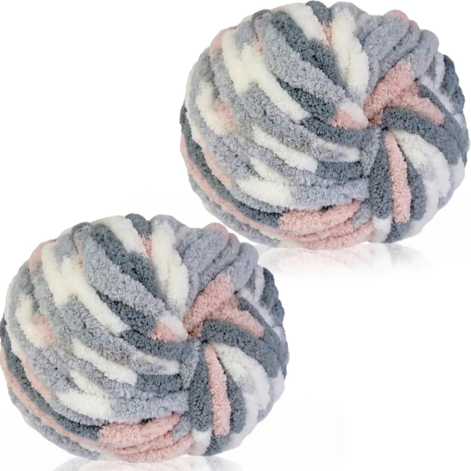 Xtrillogen Chunky Crochet Yarn 2×250g Thick Soft Fluffy Chenille Yarn,Multicolored Knitting Chunky Wool,Super Chunky Yarn for Crocheting Blankets,Hats,Cushions&Bags(Cat Color)