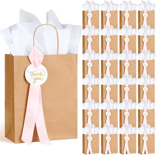 Miniatura 1 de Noveread Juego de 25 bolsas de regalo de agradecimiento para boda con cinta de rubor y tarjetas de agradecimiento, papel de seda blanco de 8 x 4.75