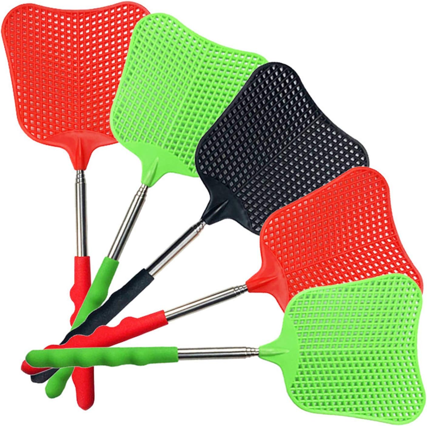 Foxany Telescopic Fly Swatters, Durable Plastic Fly Swatter Heavy Duty Set, Telescopic Flyswatter with Stainless Steel Handle for Indoor/Outdoor/Classroom/Office (5 Pack)