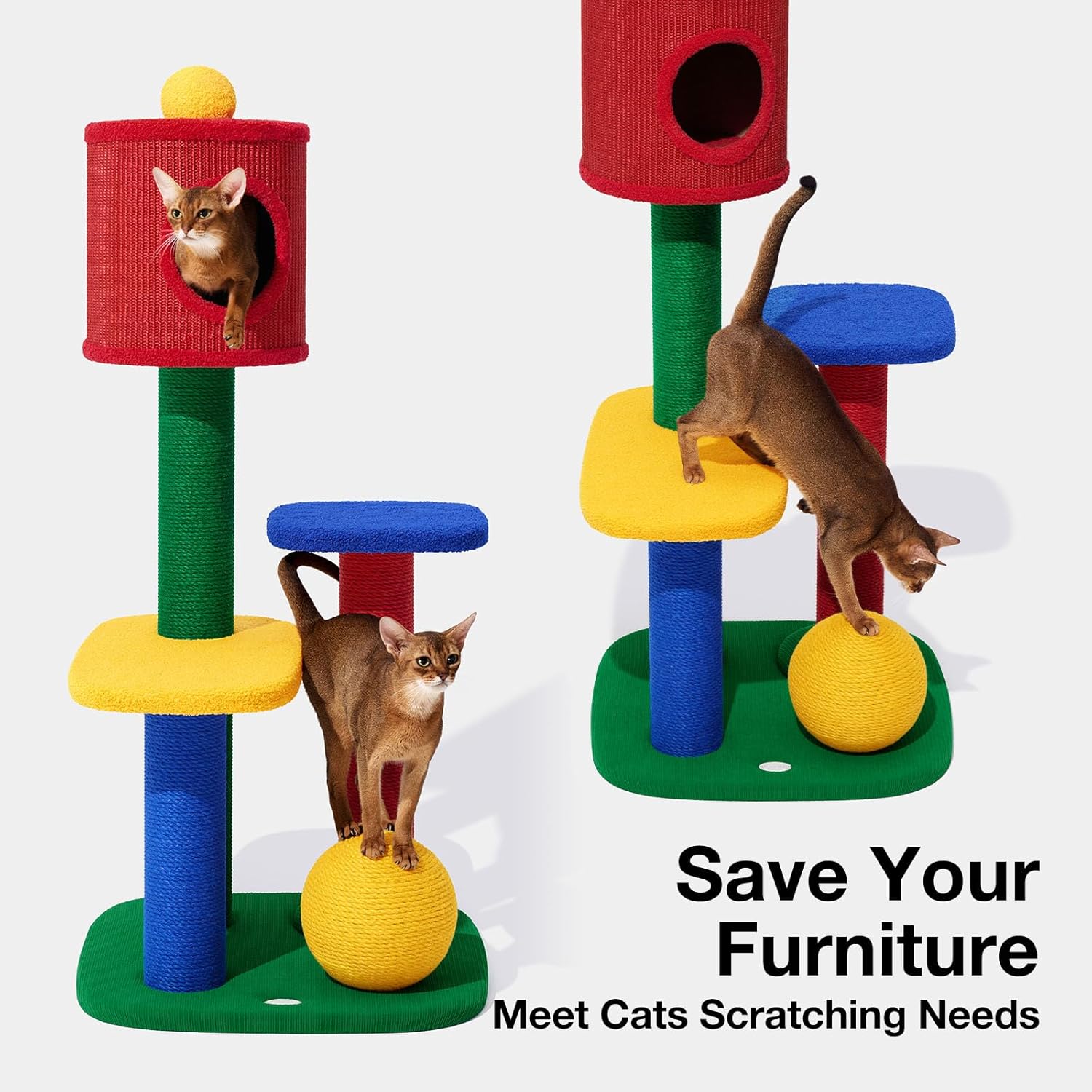 VETRESKA 48.4" Cat Tower, Multi-Level Cat Tree with Semi-Enclosed Sisal Cave, Sisal Scratching Posts and Cat Rest Platform, Indoor Cats Furniture Activity Center for Large Cats Kittens