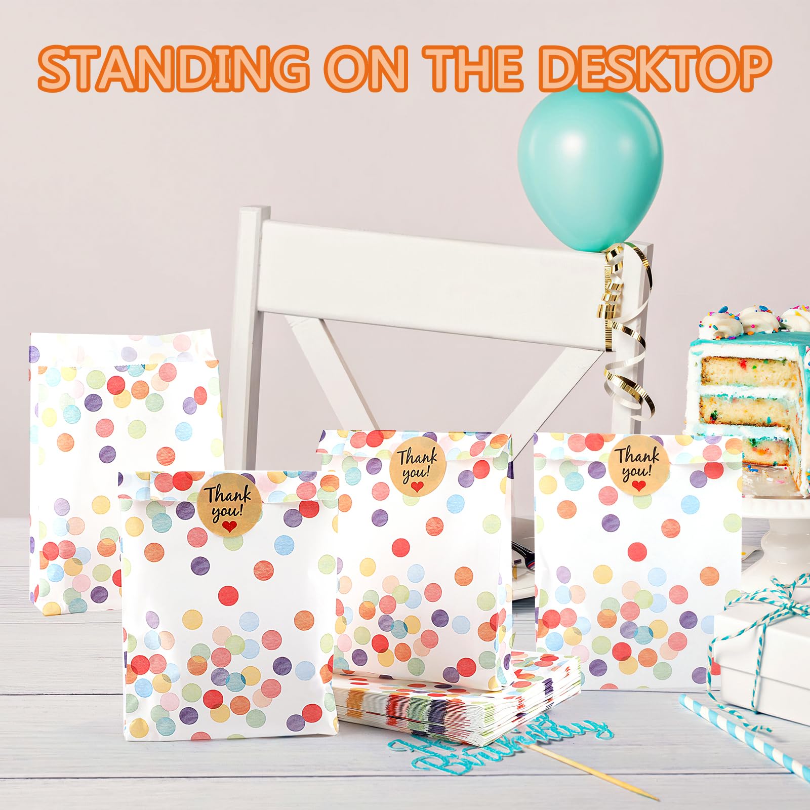 100 Stück Geschenktüten Mit Aufklebern – Bunte Punkte, 19x13x3,5 Cm, Kraftpapier, Für Kindergeburtstag & Partys