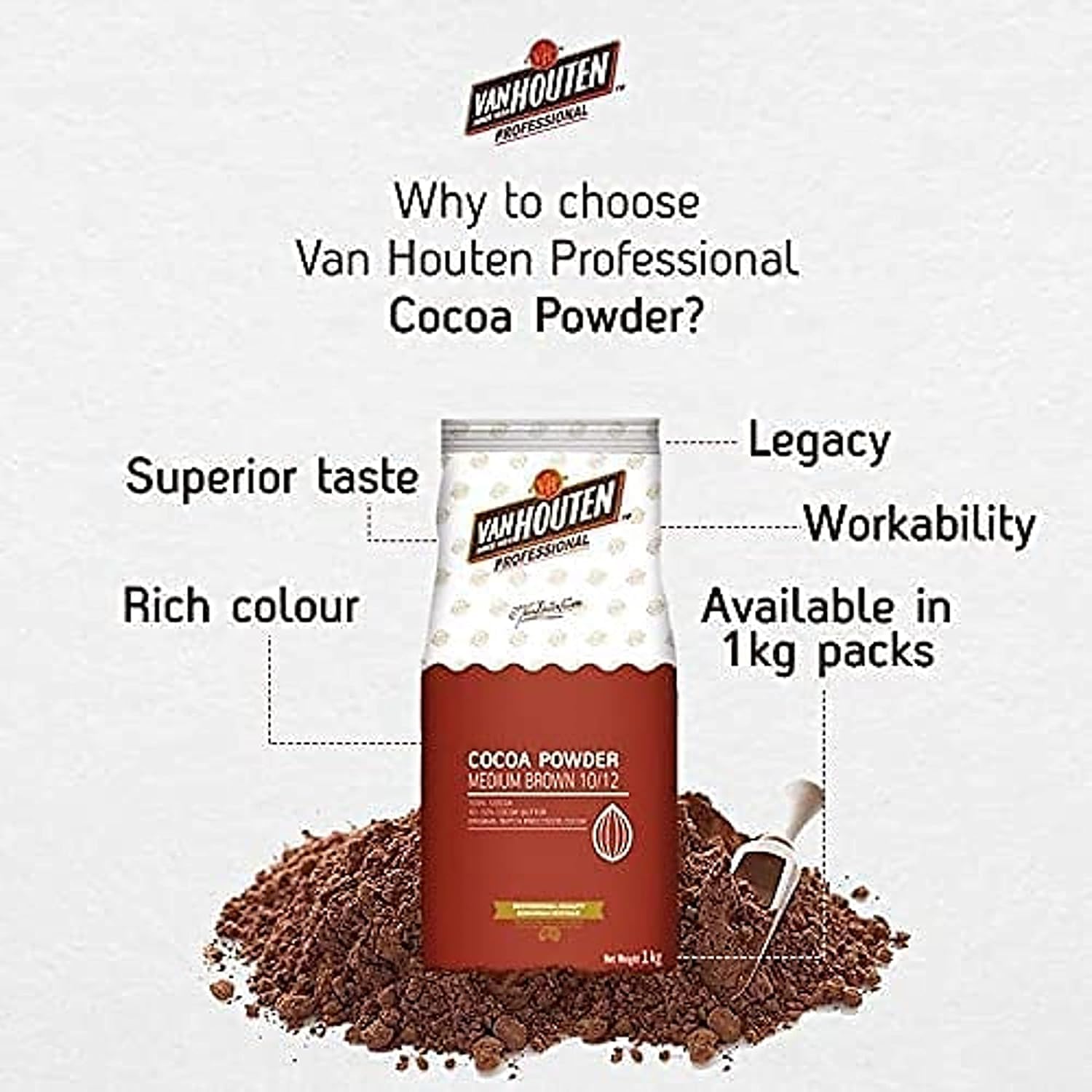 EXCEL ENTERPRISES Vanhouten Professional Medium Brown Cocoa Powder, 1kg - Image 3 thumbnail