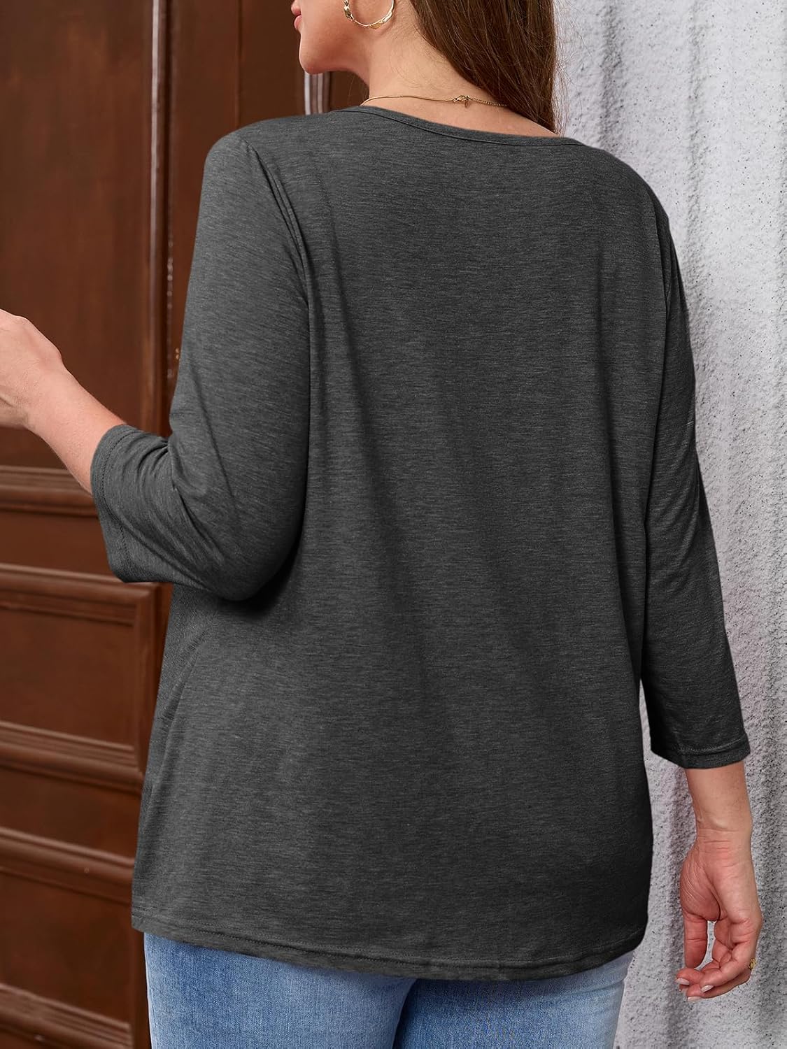 Beautife Womens Plus Size 3/4 Sleeve Tops Summer Casual Criss Cross V Neck T-Shirts Loose Fit Tees Tunic Shirts - Image 6