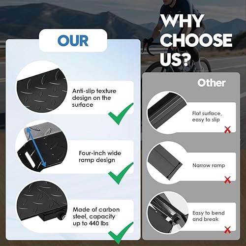 Miniatura 4 de Rampa Plegable de Bicicleta de Alta Resistencia, Rampa de Carga de Bicicletas con Estructura de Acero de Carbono, Adecuada para Bicicletas