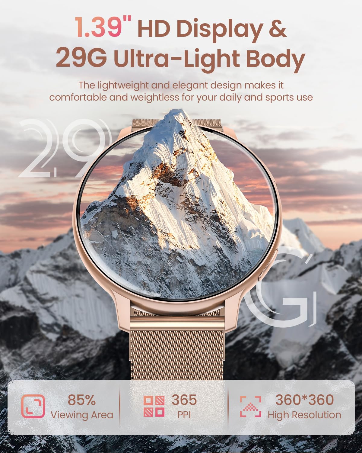 HASAKEI Smartwatch Damen mit Telefonfunktion, 1,39" HD Touchscreen Fitnessuhr, 120 Sportmodi/Pulsuhr/SpO2, Schlafmonitor, Menstruationszyklus IP68 Wasserdicht Sportuhr Armbanduhr Android iOS Roségold