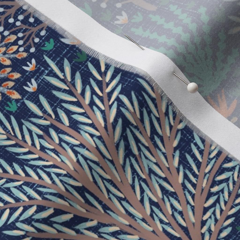 Spoonflower Fabric - Woodland Animals Forest Creatures Nighttime Rustic Trees Printed on Organic Cotton Sateen Fabric by The Yard - Sewing Quilting Apparel Home Decor