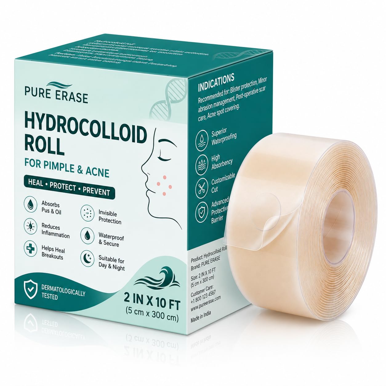Hydrocolloid Pimple Patch Roll-2in x 10ft | Absorbs Oil, Prevents Scarring | Overnight Treatment | For All Skin Types | Acne Patches for Face-image-45