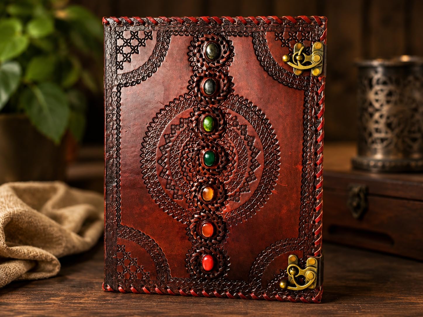 ALCRAFT Real Leather Green Stone Brown Embossed Handmade Diary with Metal Lock -Size of (H) 6*(L) 4.5 Brown — Amazon image 8