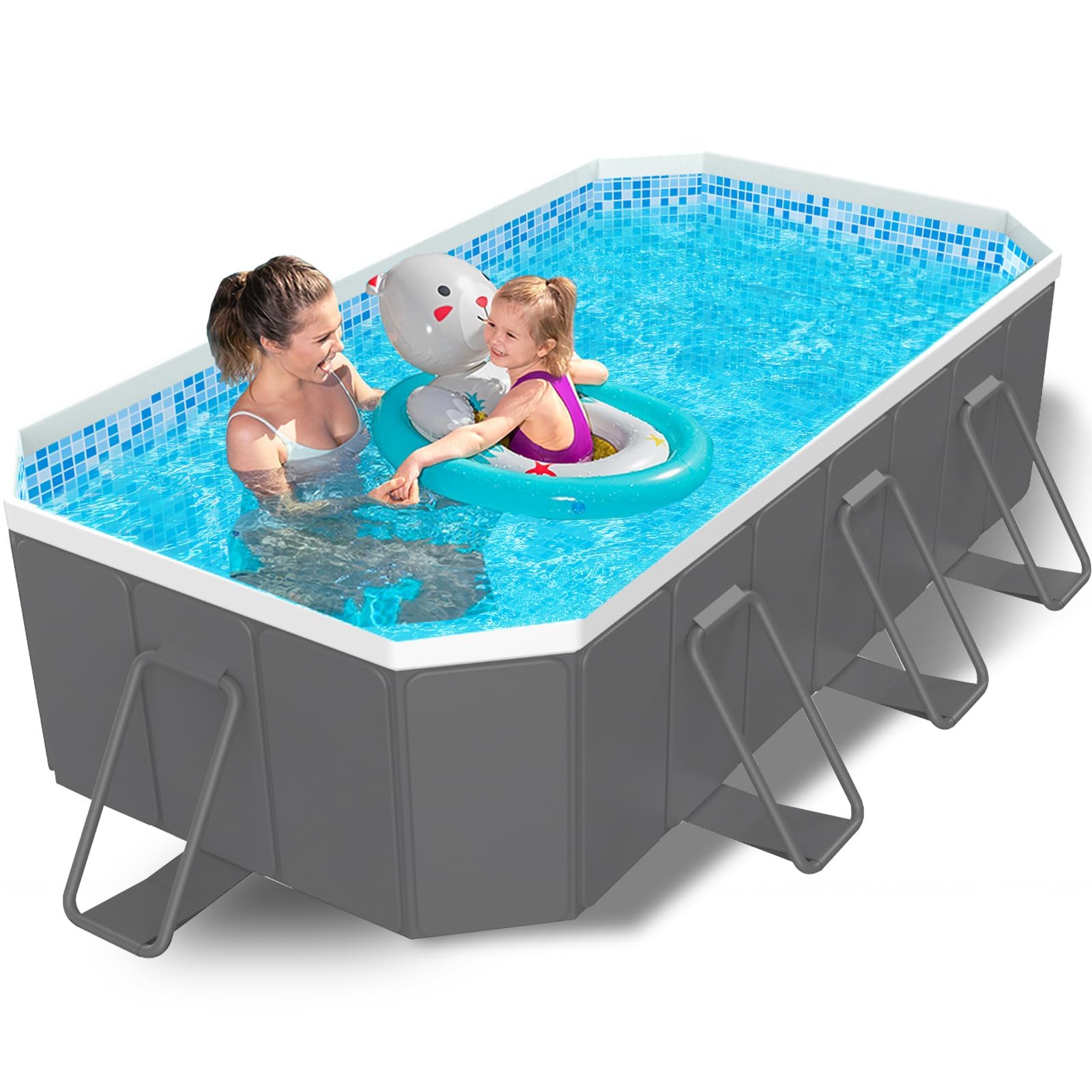 Photo 1 of 114" Non-Inflatable Foldable Swimming Pool for Family, Portable Above Ground Pool for Adults & Kids, Easy Setup for Outdoor, Backyard, Garden, Camping - Durable PVC(114"×70"×20", Pro)