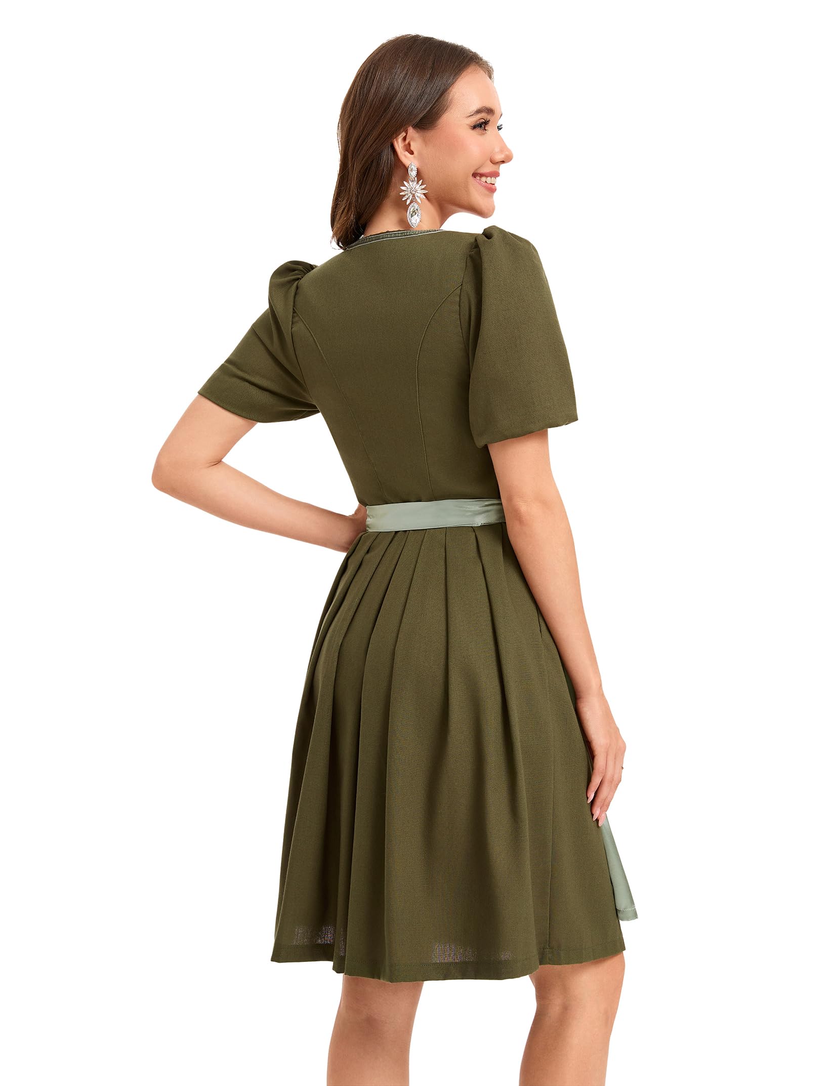 YesFashion Damen Dirndlkleid 2tlg. Elegantes Trachtenkleid mit Puffärmeln und Schürze – Midi Dirndl für Oktoberfest(Baumwolle Leinen)