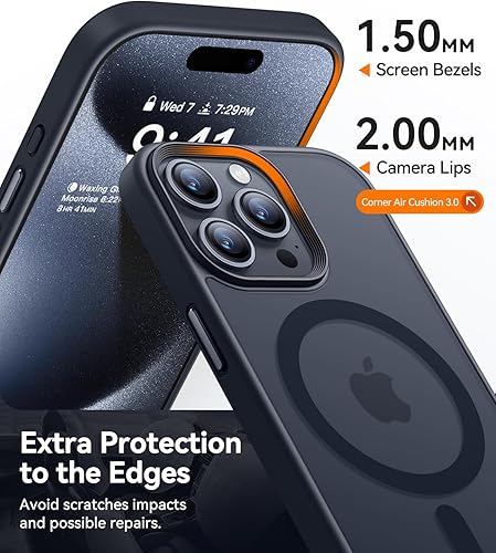 Miniatura 5 de CANSHN Funda magnética diseñada para iPhone 15 Pro Max compatible con Magsafe translúcida mate delgada y a prueba de golpes, funda protectora para