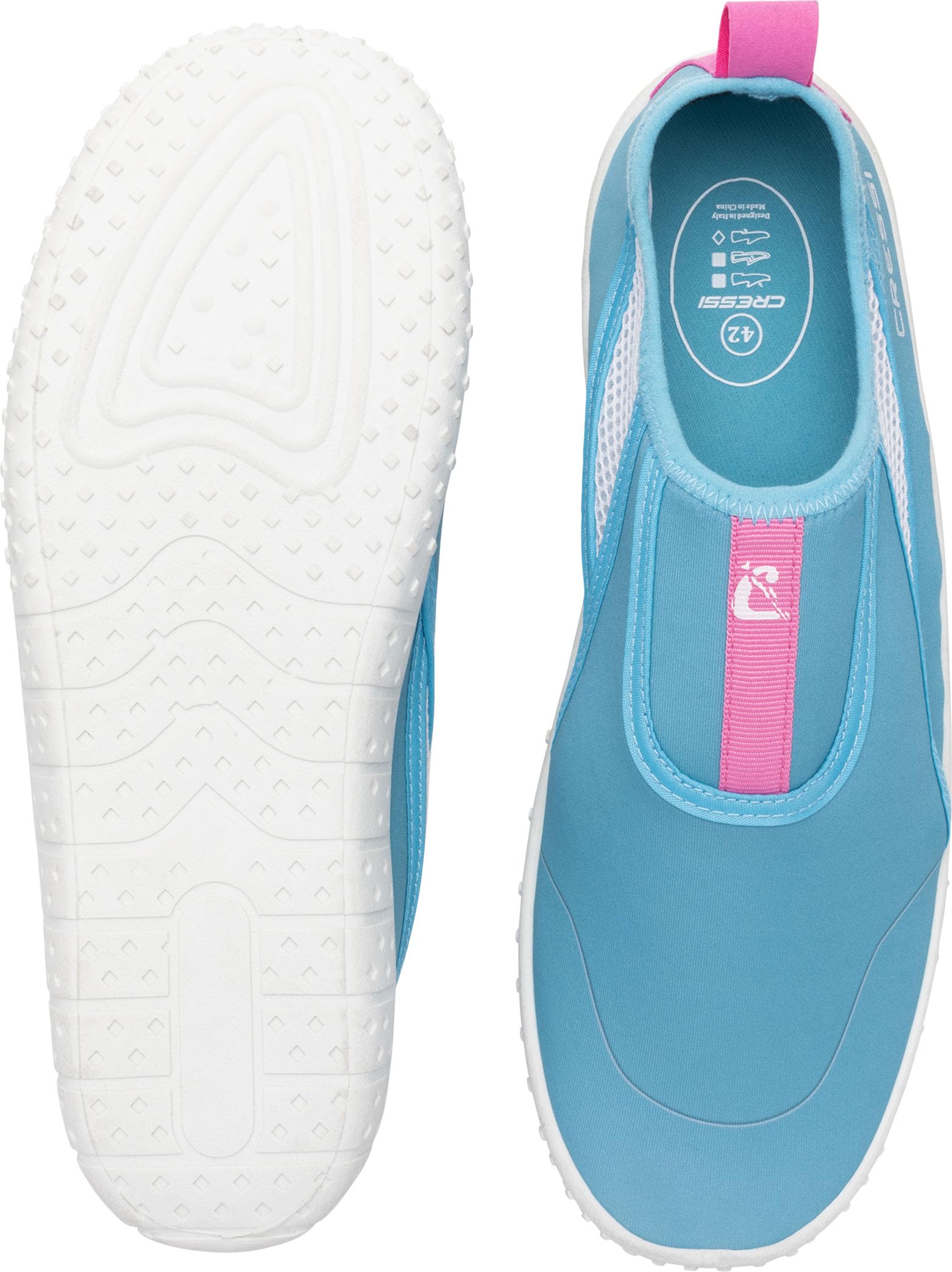 CRESSI Buty Kiwi Azure/Pink White Sole 39 - Unisex Buty Idealne do Sportów Wodnych i Spacerów w Wilgotnym Środowisku, Nad Morzem i na Plaży, Lazurowa