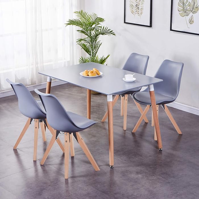Buy GOLDFAN Dining Table and Chairs Set 4 Modern Rectangle Kitchen Table and Chairs Lounge Wood ...