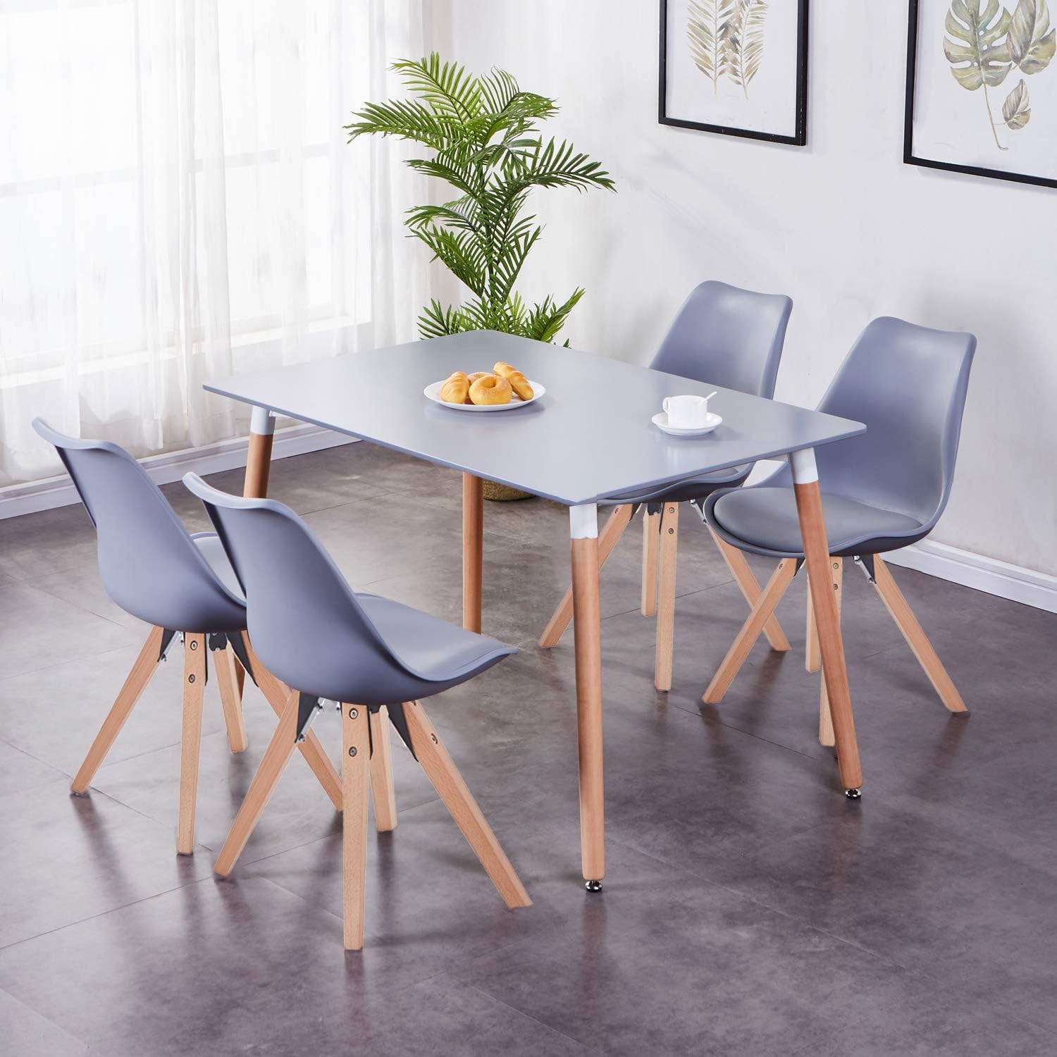 GOLDFAN Dining Table and Chairs Set 4 Modern Rectangle Kitchen Table