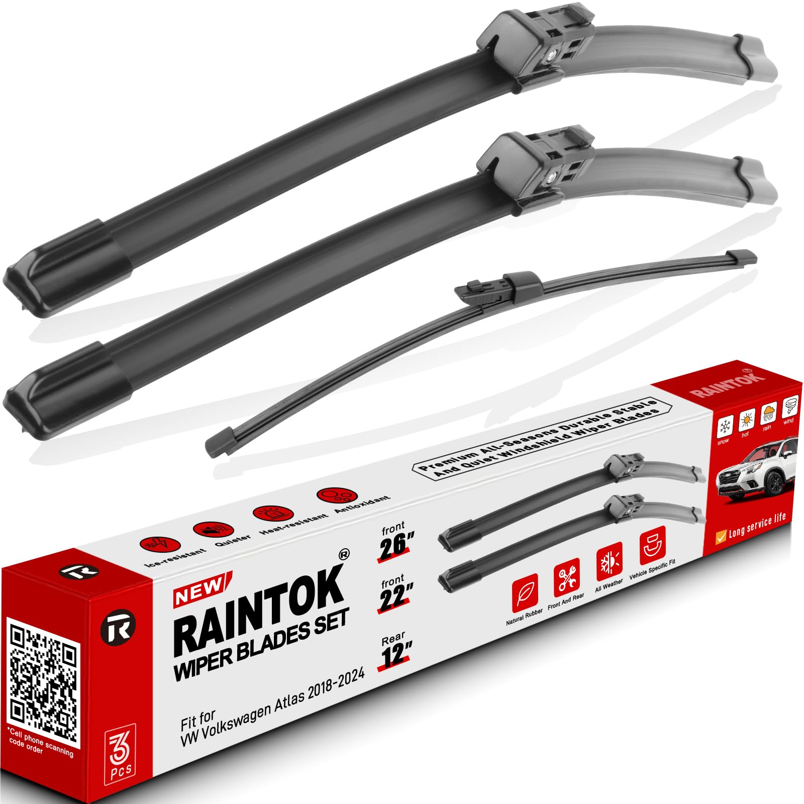 Set 3 Spazzole Tergicristallo Rooppa Per VW Atlas 2018-2023, Universale, 26/22/12 Pollici - Foto 2