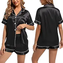 Conjunto de pijama feminino de cetim de seda: pijama macio de manga curta de 2 peças, P-XGG