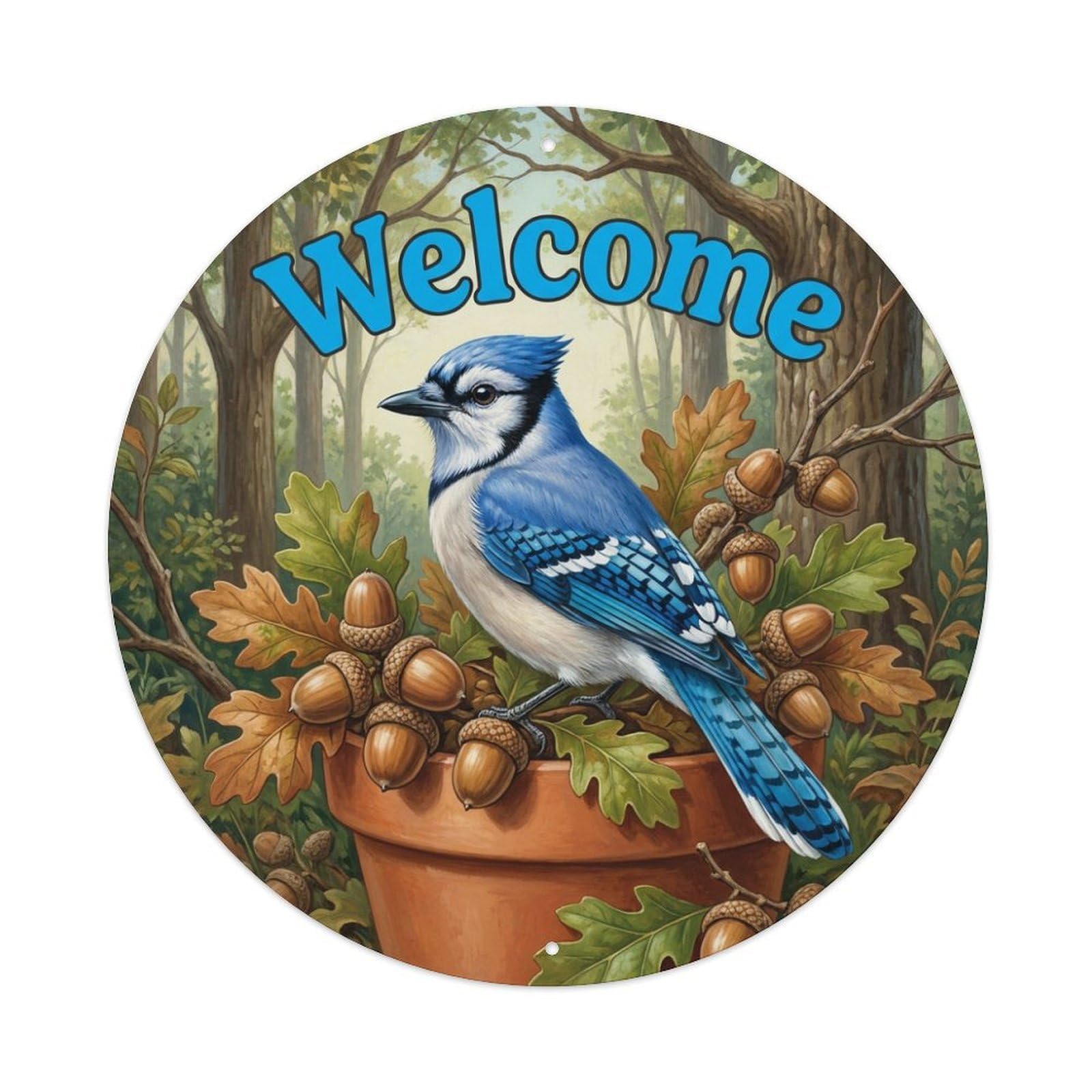 Welcome Jay Acorn Oak Metal Tin Sign