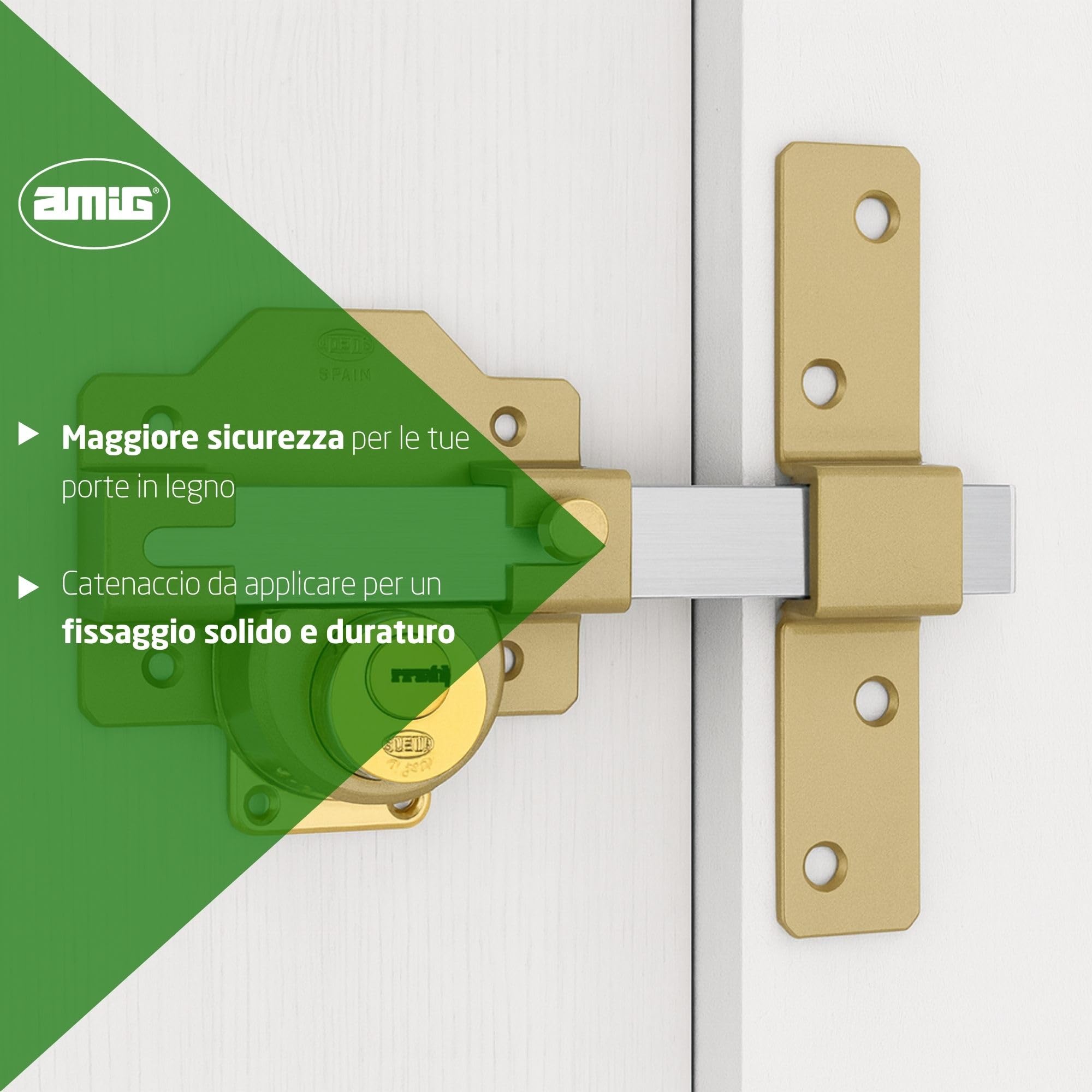 Amig - Catenaccio Porta di Sicurezza da Applicare con Cilindro Rotondo Interno ed Esterno Mod. 4 - Serratura con Chiave - 88 x 153 mm - Include 5 Chiavi a Punti - Acciaio Martellato