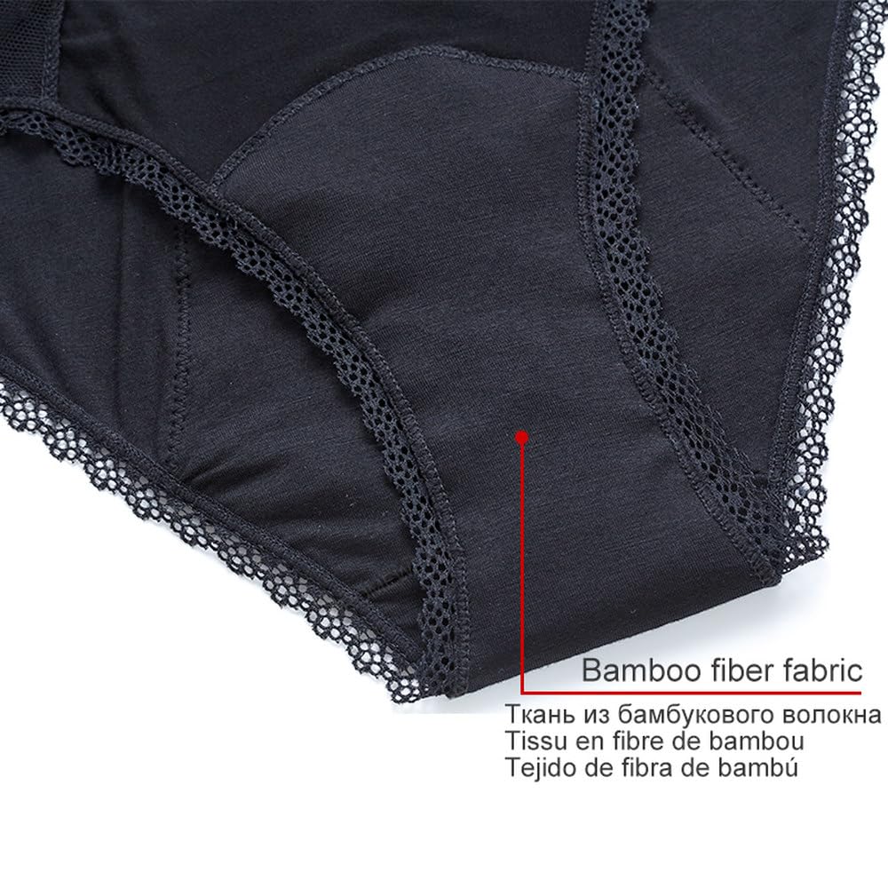 Braguitas de Encaje para Mujer Ropa Interior a Prueba de Fugas Bragas absorbentes Bragas Menstruales Posparto Paquete de 5 Negro Xs