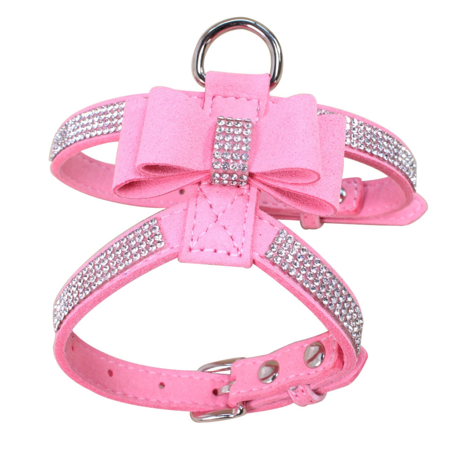 Inlaid Rhinestone Pet Harness Rhinestone Bow Small And Medium Dog Cat Harness Adjustable Dog Harness Durable PU Leather Dog Harness,A,S