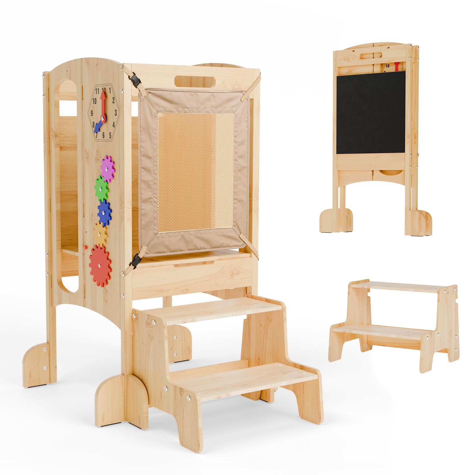 Photo 1 of Toddler Tower, 6 in 1 Foldable Toddler Tower with 2 Step Stool,Toddler Standing Tower with Safety Equipment and Chalkboard