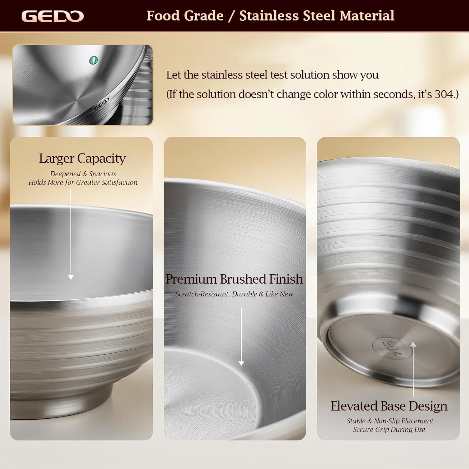 GEDO 304 Stainless Steel Serving Bowl, Double-Layer Heat-Resistant with Modern Ripple Design, Versatile for Soups, Salads & Family Meals, Ideal for Home, Outdoor Use (7.8in / 20cm)