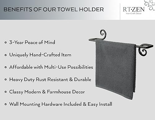 Miniatura 2 de RTZEN Juego de toalleros de hierro forjado negro de 16 y 24 pulgadas, hechos a mano, clásico, moderno, minimalista, multiusos, para el hogar u