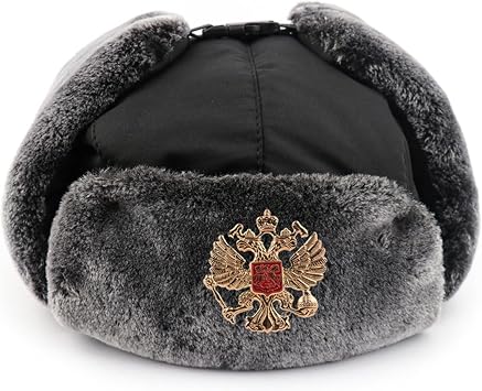 Russian Hat Russian Trapper Hat with Soviet Badge Faux Furs Ushanka Flaps Hat Winter Oudoor Russian Trapper