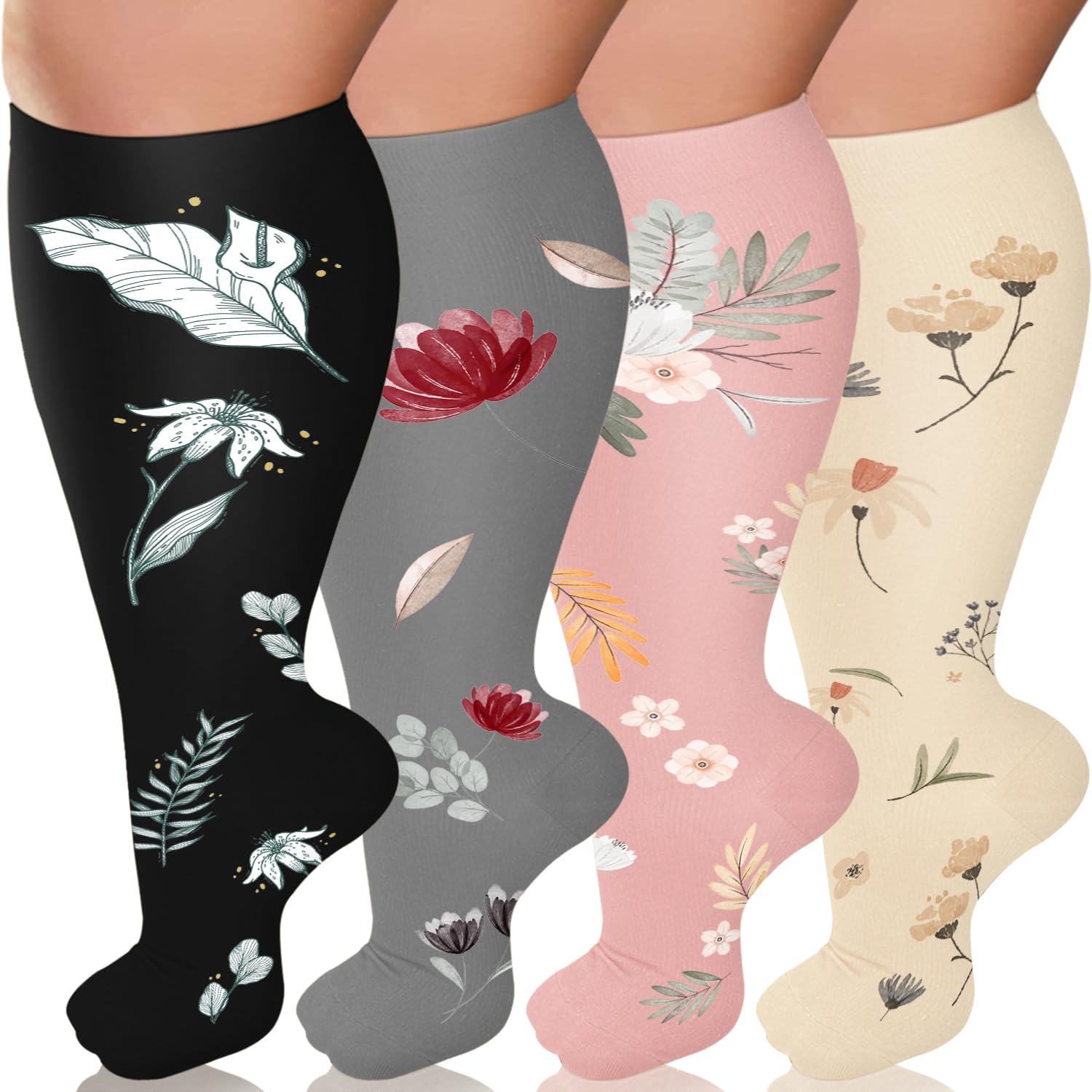 Diu Life Plus Size Compression Socks for Women & Men 15-20 mmhg Extra Wide Calf Knee High Support Socks for Circulation