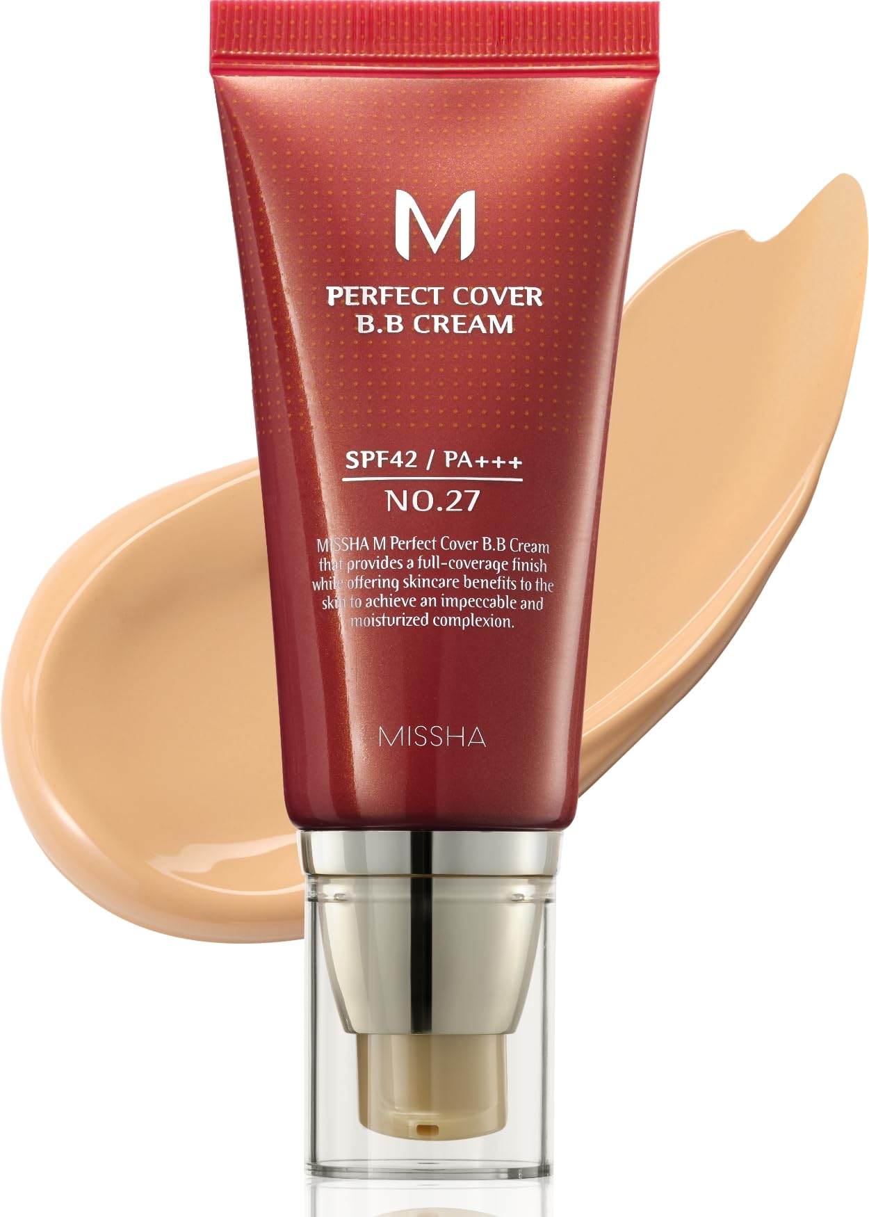 MISSHA M Perfect Cover BB Cream No.27 Honey Beige - Medium with Neutral/Warm Undertone SPF 42 PA +++ 1.69 Fl Oz - Tinted Moisturizer for face with SPF 1.69 Fl Oz (Pack of 1) No.27 (Honey Beige)